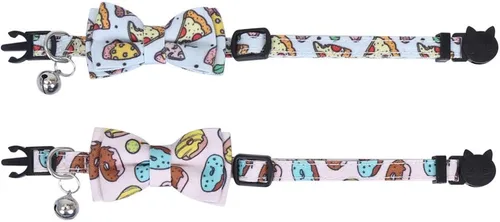 Vista 4 de Juego de 2 collares de gato con corbata de moño y campana para gatito de seguridad ajustable