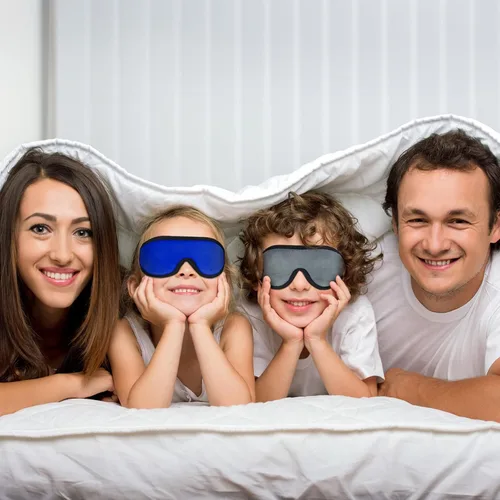 Vista 6 de 2 Piezas Máscaras de Sueño 3D para Niños de Espuma Viscoelástica Contorneada para los Ojos, Cubierta de Ojos para Dormir de Viaje con Correa Azul