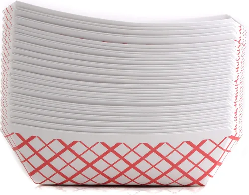 Bandeja de papel desechable resistente de 1000 unidades (2 libras) – Bandeja de alimentos a cuadros rojos, fabricada en Estados Unidos, reciclable