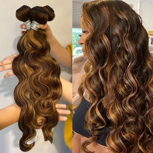Vista 34 de ALHER Cierre de Encaje 4x4 Body Wave Rubio Miel con Mechas Marrones Ombré 4/27 Coloreado Cierre 4x4 Ondulado Raya Libre Melt 10 Pulgadas 12A