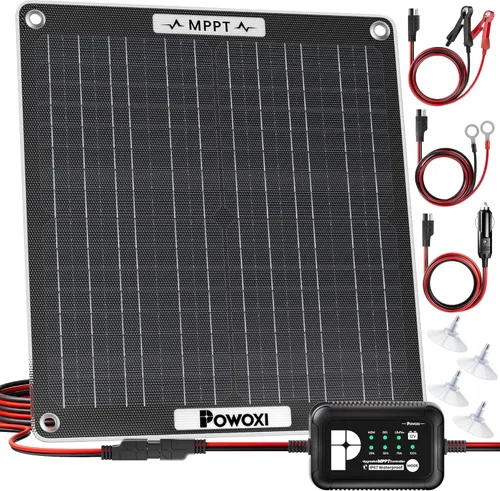 Vista 9 de POWOXI Cargador de Batería Solar de 15W: Mantenedor de Goteo de Batería de Coche Solar de 12V - con Controlador MPPT de Parámetros Ajustables
