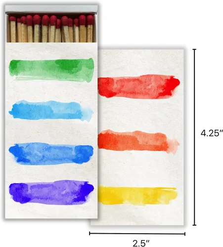 Vista 2 de Caja de cerillas decorativa de acuarela con cerillas de madera, ideal para iluminar velas, chimeneas, parrillas y más Una caja