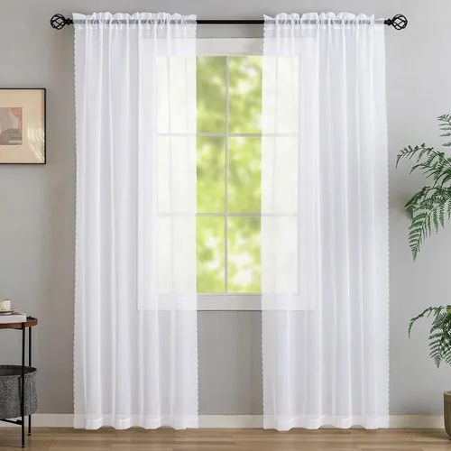 Vista 57 de Cortinas para ventana cortinas blancas traslúcidas de 90 pulgadas de largo, 2 paneles de cortinas de tul, paneles de ventana para cortinas de Blanco