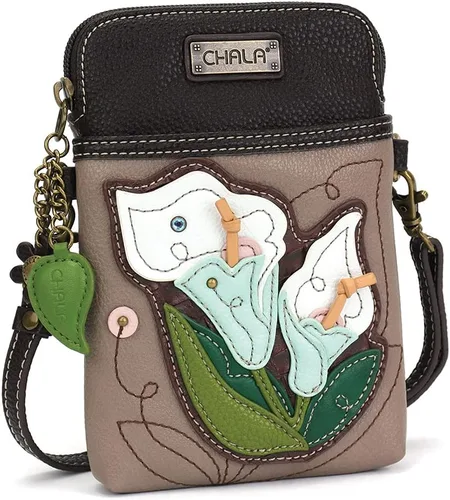 Vista 8 de CHALA Plant Life Collection - Bolso cruzado para teléfono celular, piel sintética, lona, multicolor, con correa ajustable Hongos marrones - Azul