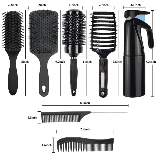 Vista 5 de Aozzy Juego de 8 cepillos de pelo rizado, cepillos para el cabello para mujer, cepillo redondo para secar con soplado, cepillo de pala, apto
