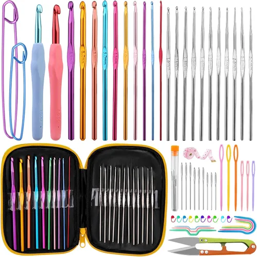 Vista 18 de IMZAY - Juego de 110 piezas de ganchos de ganchillo, juego de agujas de crochet con estuche de almacenamiento, agujas para tejer ergonómicas y romo