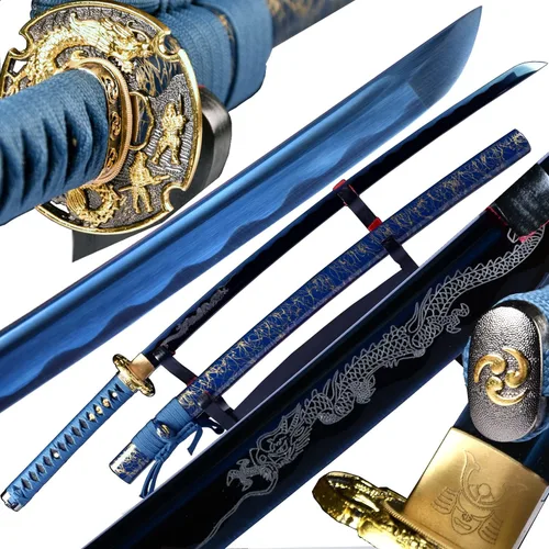 Vista 11 de Espada japonesa de samurái Katana auténtica hecha a mano de acero al carbono 1095 de alta calidad, espada de dragón real y afilada, Katana