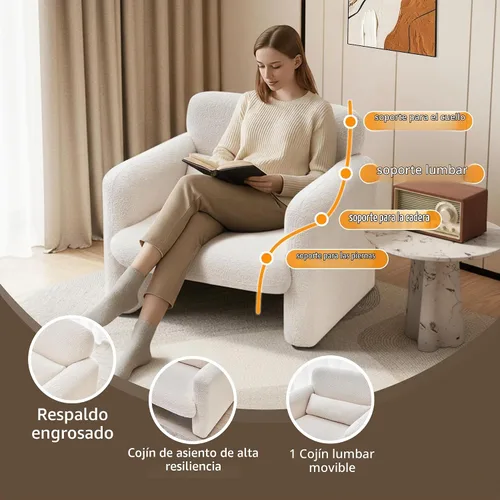 Vista 5 de Sillas de acento de 33.86 pulgadas, silla moderna con brazos de tela sherpa, cómodo sillón tapizado para descanso, sofá individual con almohada