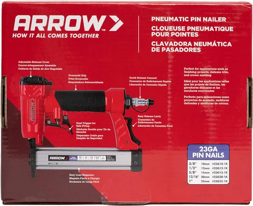 Vista 10 de Arrow PT23G - Pistola de clavos neumática compacta de calibre 23, sin aceite, se adapta a clavos de 3/8", 1/2", 5/8", 13/16" y 1