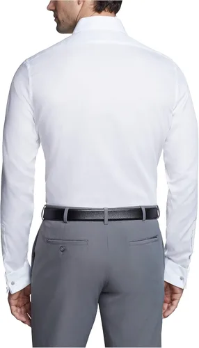 Vista 2 de Calvin Klein Camisa de vestir para hombre, ajuste delgado, sin planchar, puño francés sólido