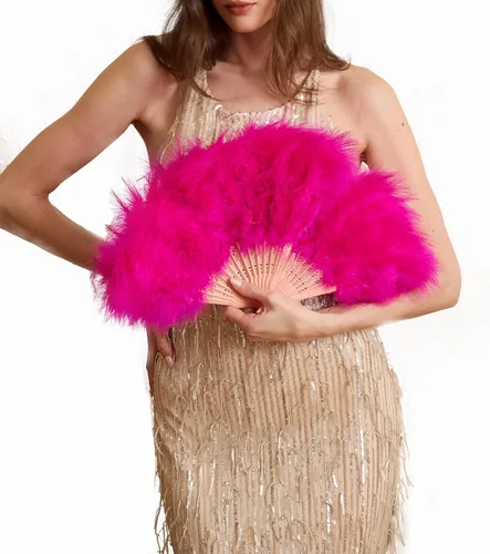 Vista 10 de Happy Feather Abanico de mano con plumas de marabú, estilo vintage de los años 1920, para disfraz y baile - Azul Ácido