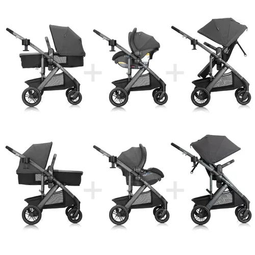 Vista 6 de Evenflo Pivot Suite - Sistema de viaje con asiento infantil LiteMax para automóvil con barra antirrebote, color negro Dunloe