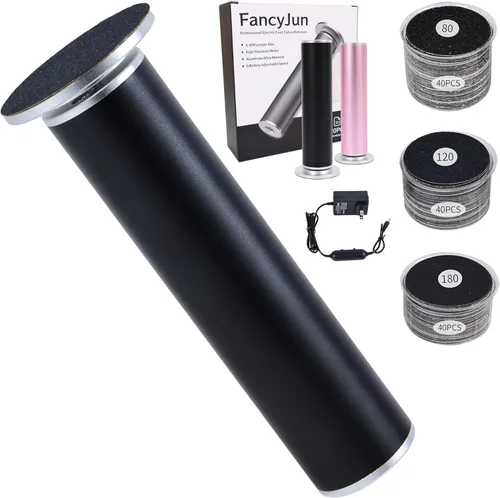 FancyJun Removedor eléctrico de callos para pies con 120 discos de papel de lija (3 tamaños), removedor profesional de callos de aluminio de 800 RPM