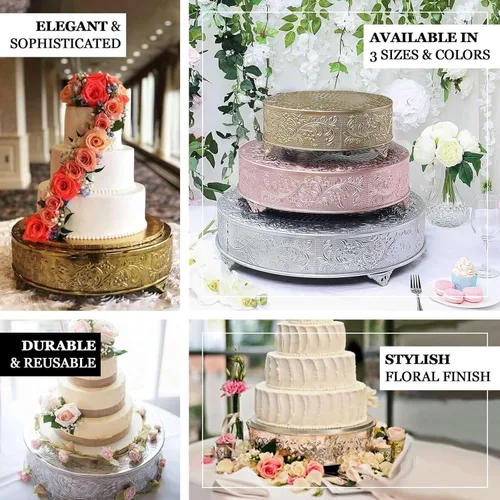 Vista 4 de Efavormart 14 pulgadas de oro, plato elevado para pasteles redondo de metal con relieve, soporte para postres para bodas, cumpleaños y fiestas