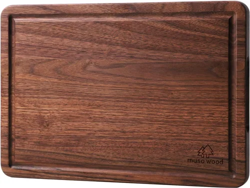 Vista 9 de Muso Wood Tabla de Cortar de Nogal para Cocina, Tabla de Cortar de Madera con Ranura para Jugo y Mango Lateral, Tabla de Madera para Alimentos