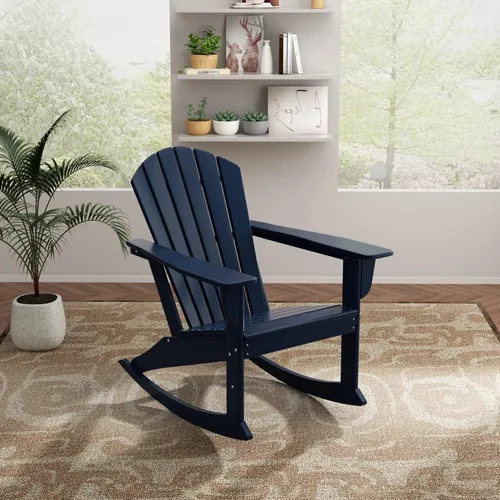 Vista 24 de WO Home Furniture Silla Mecedora de Patio Moderna para Exteriores HDPE Resistente a UV y Clima (Negro)
