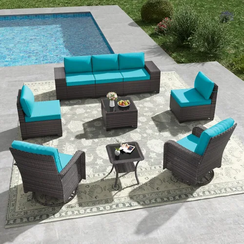 Vista 16 de Kullavik - Juego de muebles para exterior de 6 piezas con sofá modular de ratán de polietileno, color negro