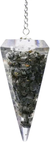 Vista 8 de Péndulos de cristal de orgón de amazonita de Amazing Gemstone para adivinación y radiestesia, péndulo de cristal con verdadero movimiento