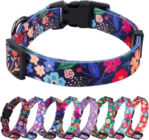 Vista 27 de Rhea Rose Collar de perro para perros pequeños con patrón floral para hembras y perros, talla S