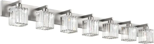 Vista 12 de Aipsun Lámparas de tocador de baño, 6 luces, cromadas, para baño, accesorios de iluminación de tocador de cristal (excluye bombilla)