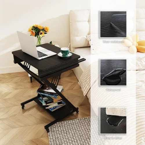 Vista 6 de Escritorio para computadora con bandeja para teclado, escritorio pequeño con ruedas de 23.6 pulgadas, carrito de computadora con almacenamiento