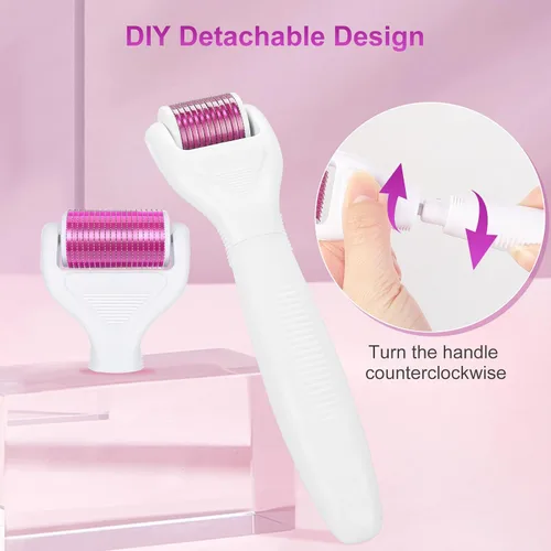 Vista 3 de YaFex Derma Roller para cara y cuerpo - Kit de rodillo de microagujas de titanio 6 en 1, rodillo de microagujas, 300 y 720 agujas de 0.010 in, 1200