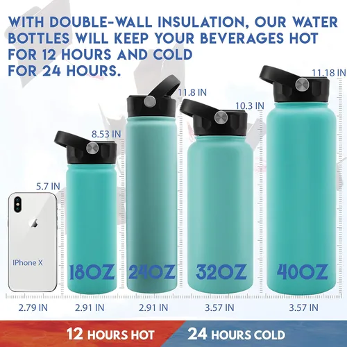 Vista 3 de Regalos de graduación, botella de agua personalizada con tapa con popote, 18 onzas, color negro, botella de agua personalizada con texto, doble