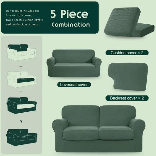 Vista 347 de CHUN YI Fundas para sofá de 7 piezas, lavables, fundas elásticas para sofá de 3 cojines con respaldo y fundas de cojín separados, protector