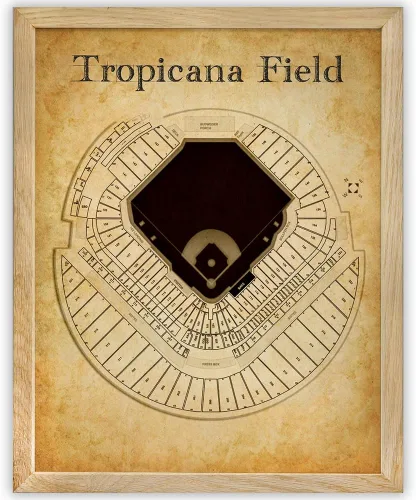 Tropicana Field Seating Chart-St. Petersburg Baseball Stadium 11x14 Framed Print Poster-Vintage Blueprint Old Parchment-Like Look Retro Sports