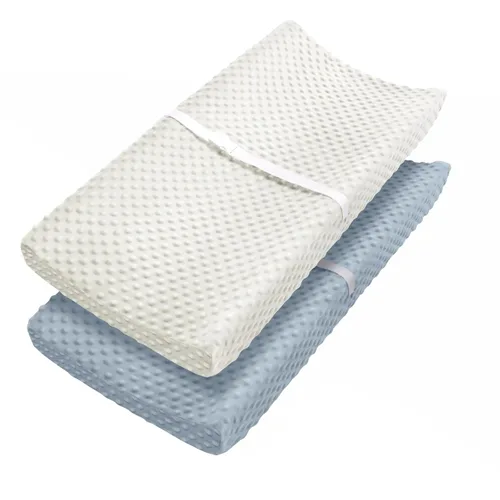Babebay Funda para cambiador, fundas de felpa ultra suaves de lunares minky para cambiadores para bebés, niños y niñas, transpirable, paquete de 2