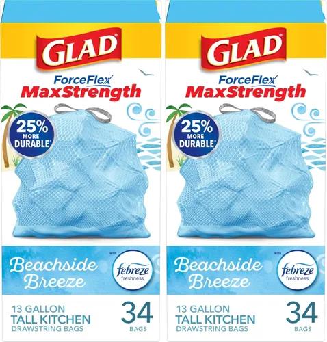 Vista 17 de Glad ForceFlex MaxStrength - Bolsas de basura para cocina, 13 galones, Bahama Bliss Febreze, 90 unidades (el paquete puede variar)