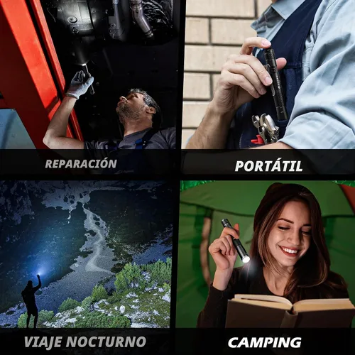 Vista 7 de FORTO Luz LED para bolígrafo, linterna de bolsillo de 200 lúmenes, IP67 impermeable, 2 modos, paquete de 2 con pilas AAA, ligera y duradera