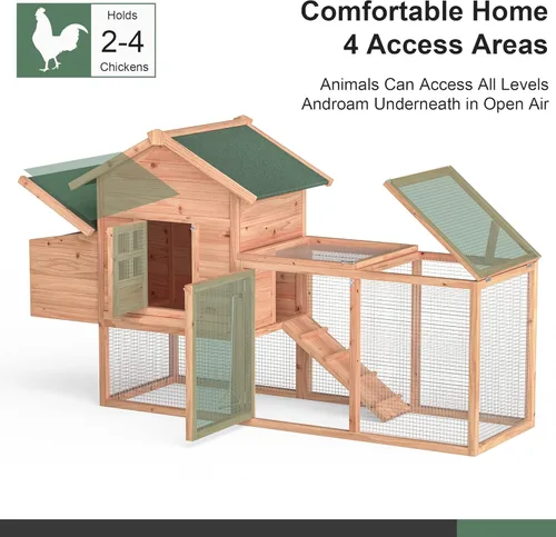 Vista 4 de Morngardo Gallinero para 2-4 pollos de madera al aire libre jaula de aves de corral conejera con rampa, caja anidable, bandeja, barra de gallo, 4