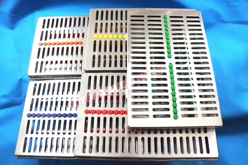 Vista 2 de Caja de bandeja de casete de esterilización dental de acero inoxidable alemán para 20 instrumentos, juego de 5