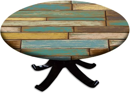 Vista 21 de Mantel redondo ajustable con borde elástico floral azul, mantel con borde elástico de estilo floral pastoral, almohadilla de mesa de poliéster