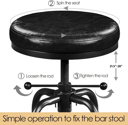 Vista 7 de Yaheetech Taburetes de bar industriales, taburete de bar vintage de altura de mostrador con asiento redondo de piel sintética, taburete de cocina