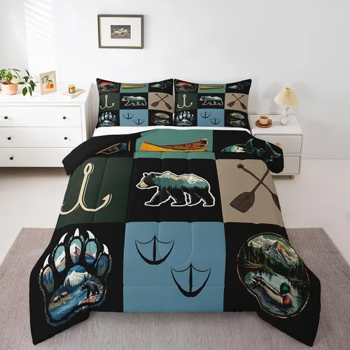 Vista 22 de Castle Fairy Cute Giraffe Bedding Set Twin Size 2 Pcs,Lodge Cabin Jungle Rustic Style Comforter Set for Kids Teens Adults,Wild Animal Pine Trees