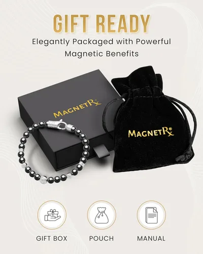 Vista 7 de MagnetRX® Pulsera magnética de hematita, piedras magnéticas de máxima resistencia con dijes de acero inoxidable, elegantes pulseras de cuentas