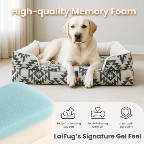 Vista 3 de Laifug Cama ortopédica grande de espuma viscoelástica para perro, sofá para perro con funda de gamuza lavable y extraíble, forro impermeable y parte