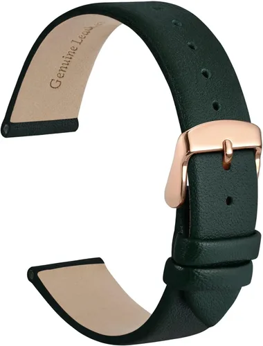 Vista 31 de WOCCI Correa de reloj elegante de 0.315 in de ancho, correa de repuesto de cuero genuino con hebilla dorada (negro)