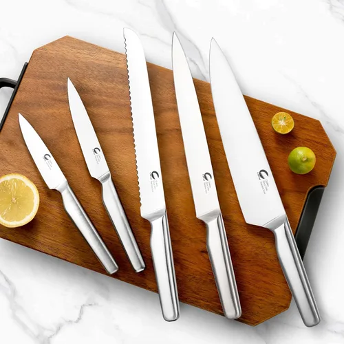 Vista 9 de Juego de cuchillos de cocina de 6 piezas con bloque de cuchillos ventilado, cuchillos culinarios de acero inoxidable de alto carbono, aptos