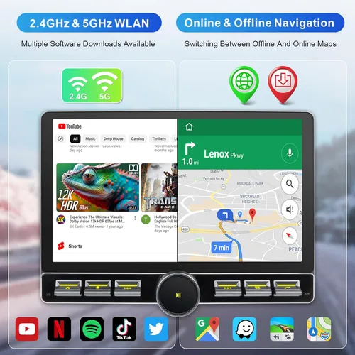 Vista 6 de Radio Android Single DIN inalámbrica Carplay Android Auto 8-Core 10.1 pulgadas pantalla táctil estéreo de coche con pantalla táctil flotante