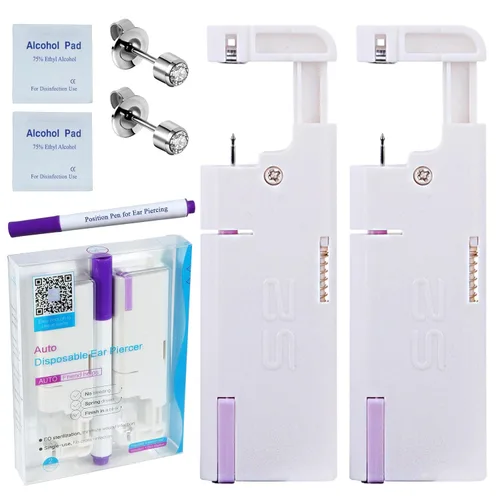 Vista 13 de Firstomato Juego de 2 piercings desechables para la oreja, pistola de perforación de oreja, kit de perforación de cartílago con aretes oro de 24
