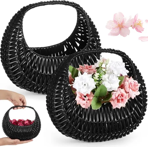 Taiyin Paquete de 3 cestas de mimbre de mimbre de paja de media luna con asa, ideal para boda, niña, picnic, almacenamiento de jardín y decoración