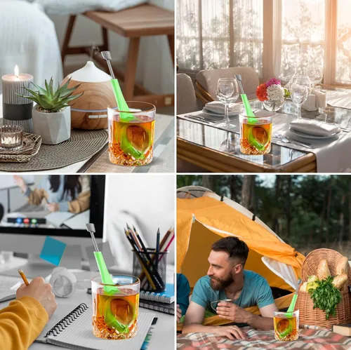 Vista 7 de VEIREN 3 filtros de té de mango largo de plástico, infusor de té de malla con émbolo integrado, reutilizables, coladores de dos lados para té