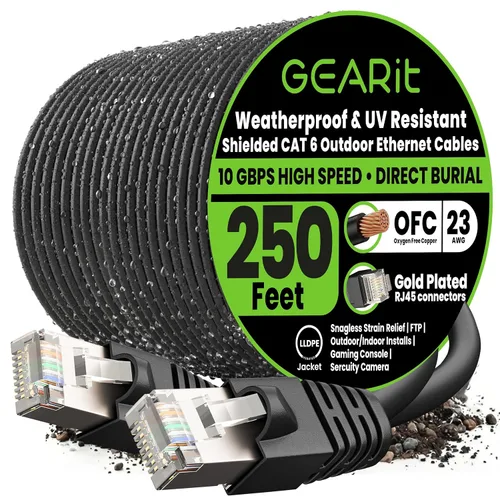 Vista 15 de GEARit Cable Ethernet Cat6 para exteriores (150 pies), cobre puro 23 AWG, FTP, LLDPE, impermeable, entierro directo, en tierra, resistente a