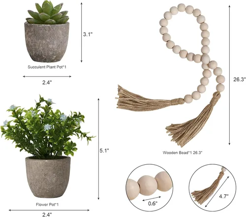 Vista 4 de Set of 8 Farmhouse Tiered Tray Decor with 1 Artificial Succulent Plant & 1 Artificial Plant for Rustic Home Sweet Home Kitchen Decor Tier Tray Decor