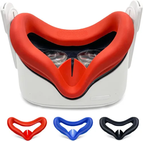 Vista 2 de 3Pcs VR Silicone Cover Eye Pads for Oculus Quest 2 Sweat Proof Lightproof Non-Slip Washable Comes with 5pcs Disposable Eye Covers (Black+Blue+Red)