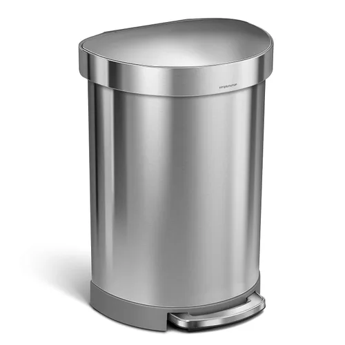 simplehuman Bote de basura de acero inoxidable semicircular de 60 litros con tapa de cierre suave, cepillado