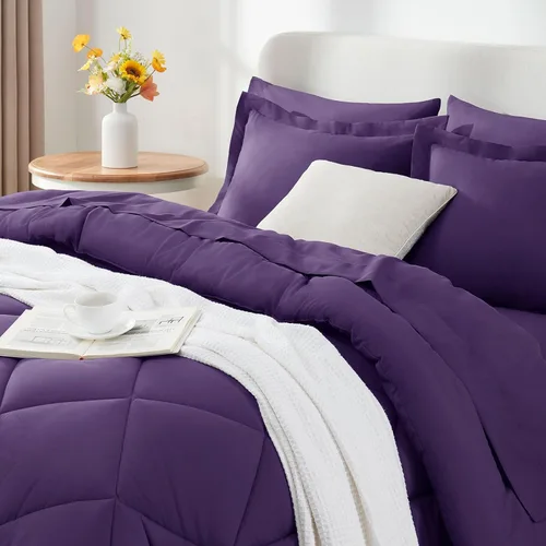 Vista 257 de CozyLux Juego de edredón de tamaño Queen, rojo burdeos, toda la ropa de cama en una sola bolsa, 7 piezas: edredón, fundas de almohada y de almohada